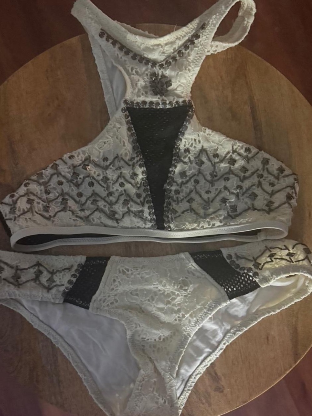 Rip Curl Cream & Black Lace Bikini with Accents NWOT